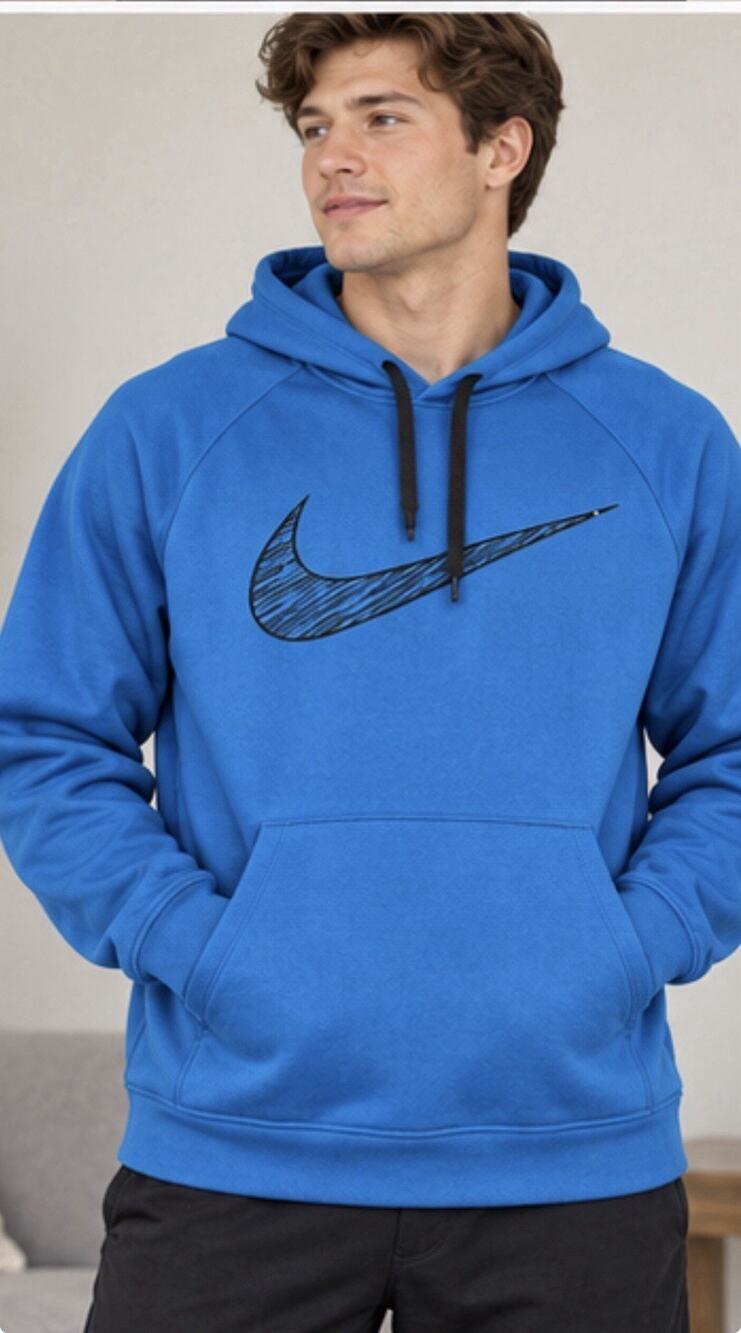 Nike Dri-FIT Hoodie Men’s Medium Blue Black Swoosh Pullover Performance